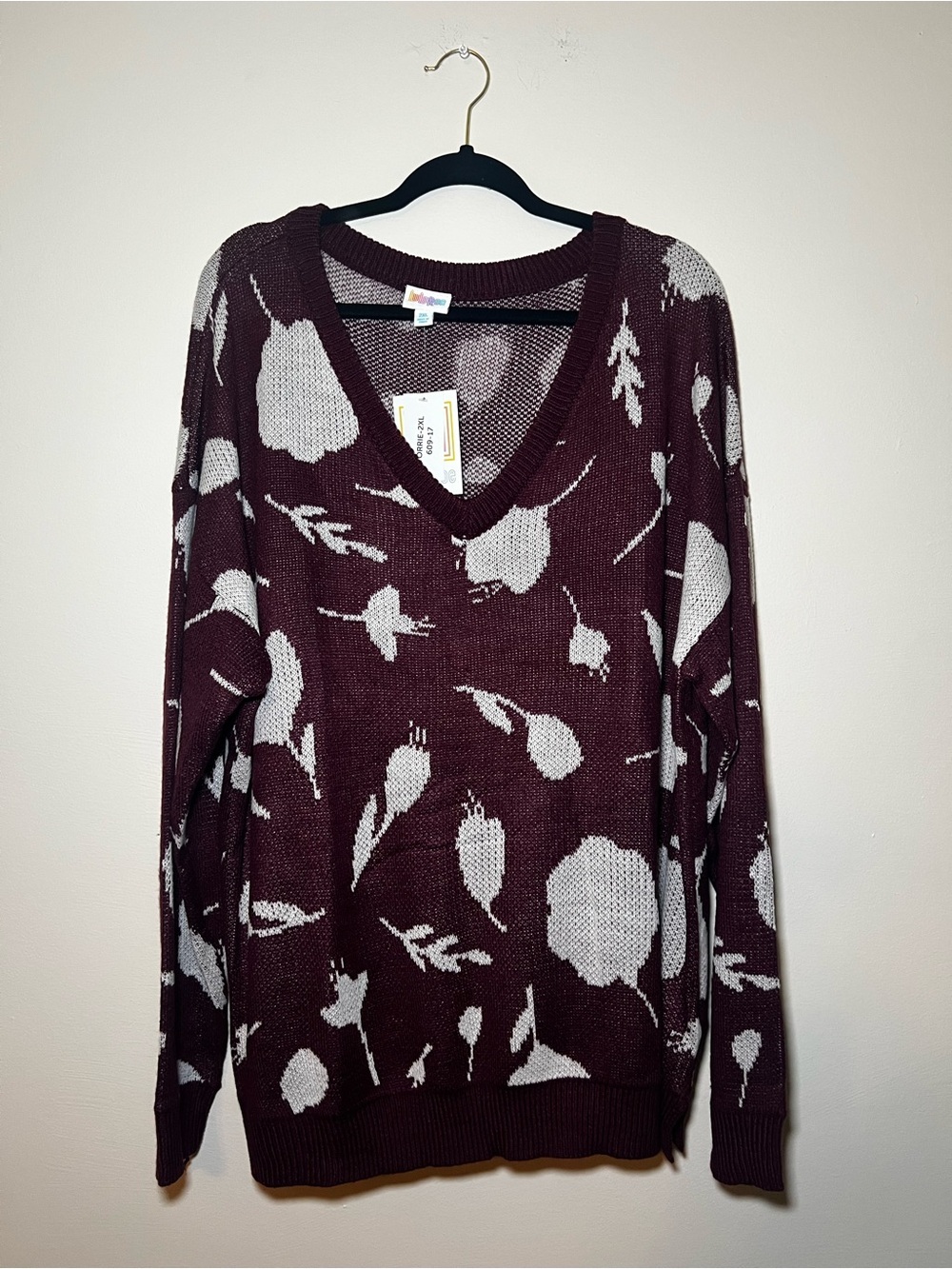 LuLaRoe Torrie Maroon Floral V-Neck Sweater